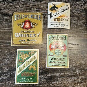 Jack Daniels Whiskey Labels Lot of 4 Vintage- Suitable For Framing
